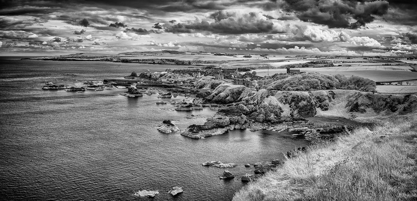 St Abbs Panorama IR 
 Keywords: borders sea water coast town b&w infrared summer scotland panorama