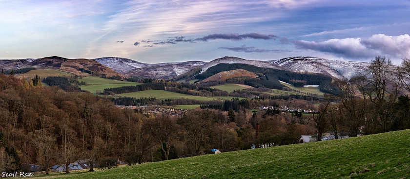 Kailzie Hill 
 Keywords: borders hills panorama trees river water scotland spring peebles town snow