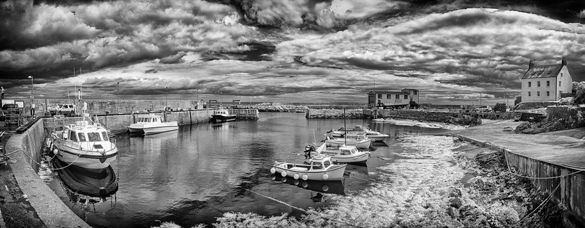 St Abbs Harbour IR 
 Keywords: borders sea water coast transport b&w infrared summer panorama buildings scotland