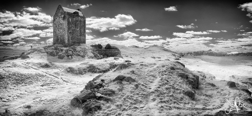 Smailholm IR 
 Keywords: castle borders scotland infrared panorama b&w summer hills