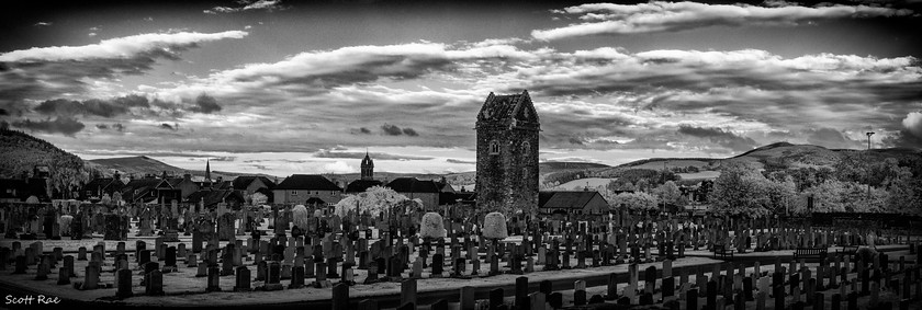 St Andrews Tower 
 Keywords: peebles scotland borders church town summer infrared panorama b&w