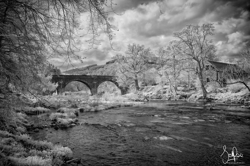 Yair Bridge IR 
 Keywords: trees bridge scotland borders river water spring infrared b&w buildings