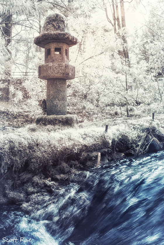 Japanese-Sculpture-Panorama 
 Keywords: gardens trees water river peebles scotland borders infrared abstract spring