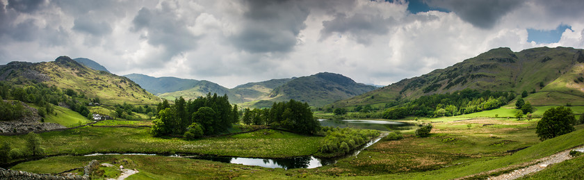 Langdale-Panorama 
 Keywords: uk nw england water summer mountains trees river lake panorama