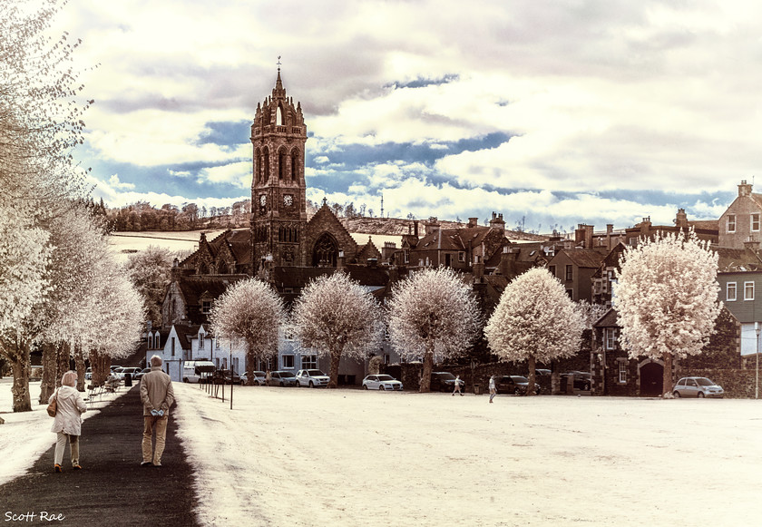 Tweed Green IR 
 Keywords: peebles town infrared summer trees borders scotland church people