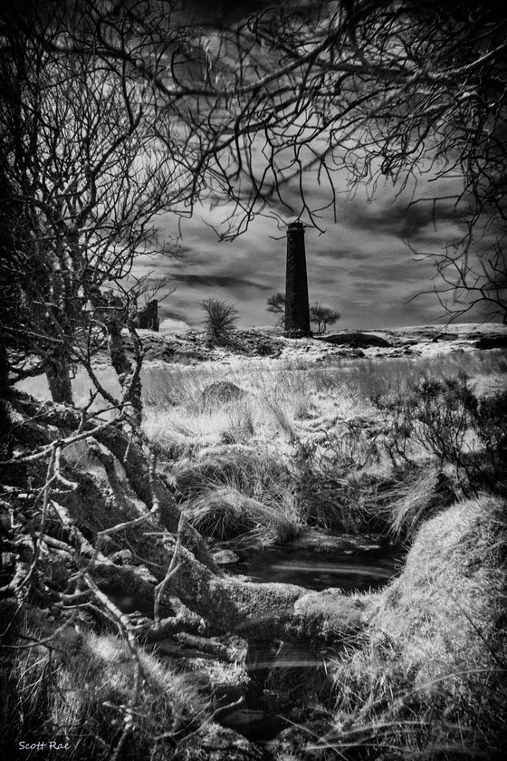 Industrial Dartmoor 1 
 Keywords: UK spring england Devon SW buildings infrared b&w river water moor dartmoor