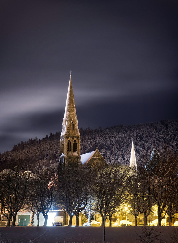 Silent Night 
 Keywords: peebles night church snow town scotland borders winter trees